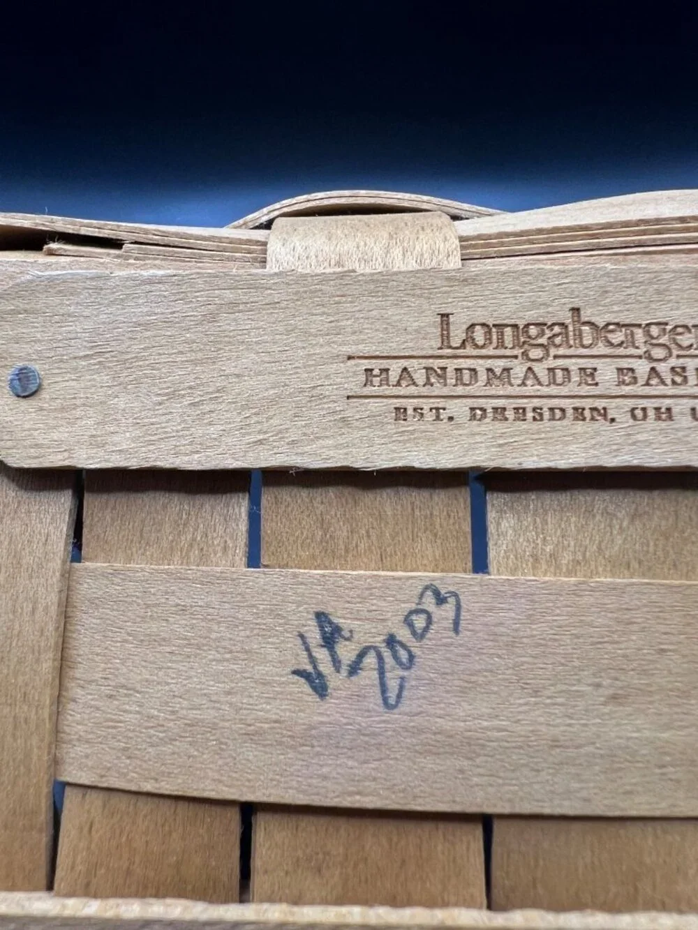 Longaberger Handmade Basket Leather Handles 2003 Rustic Woven Wood USA Vintage